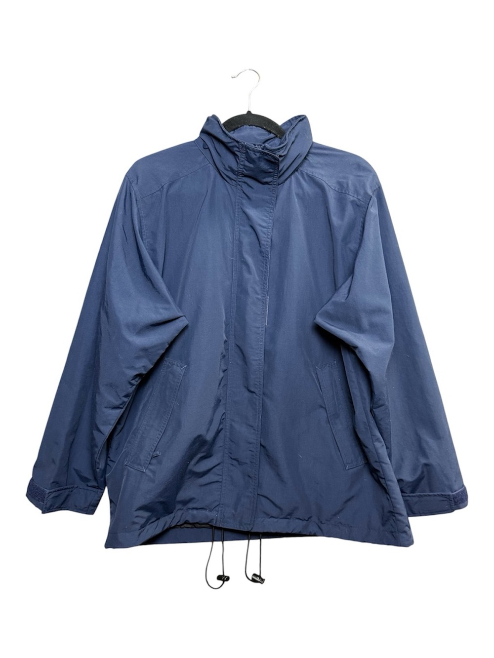LL Bean Jacket Womens Regular Sz M 10-12 Raincoat Full Zip Navy Hooded Lined